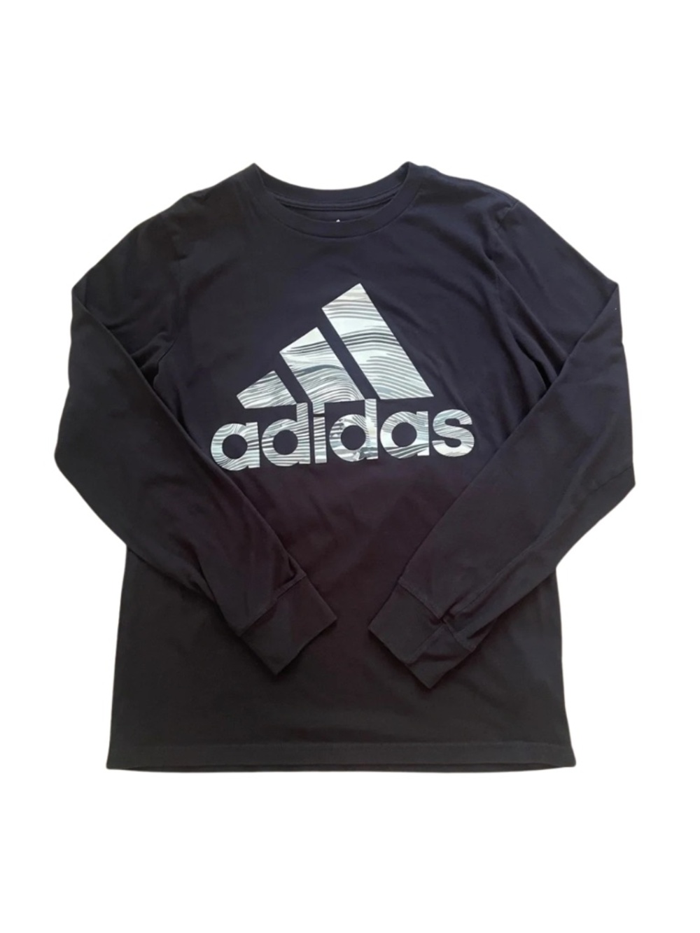 adidas Black Long-Sleeve Tee with White Logo Large Boys #0050